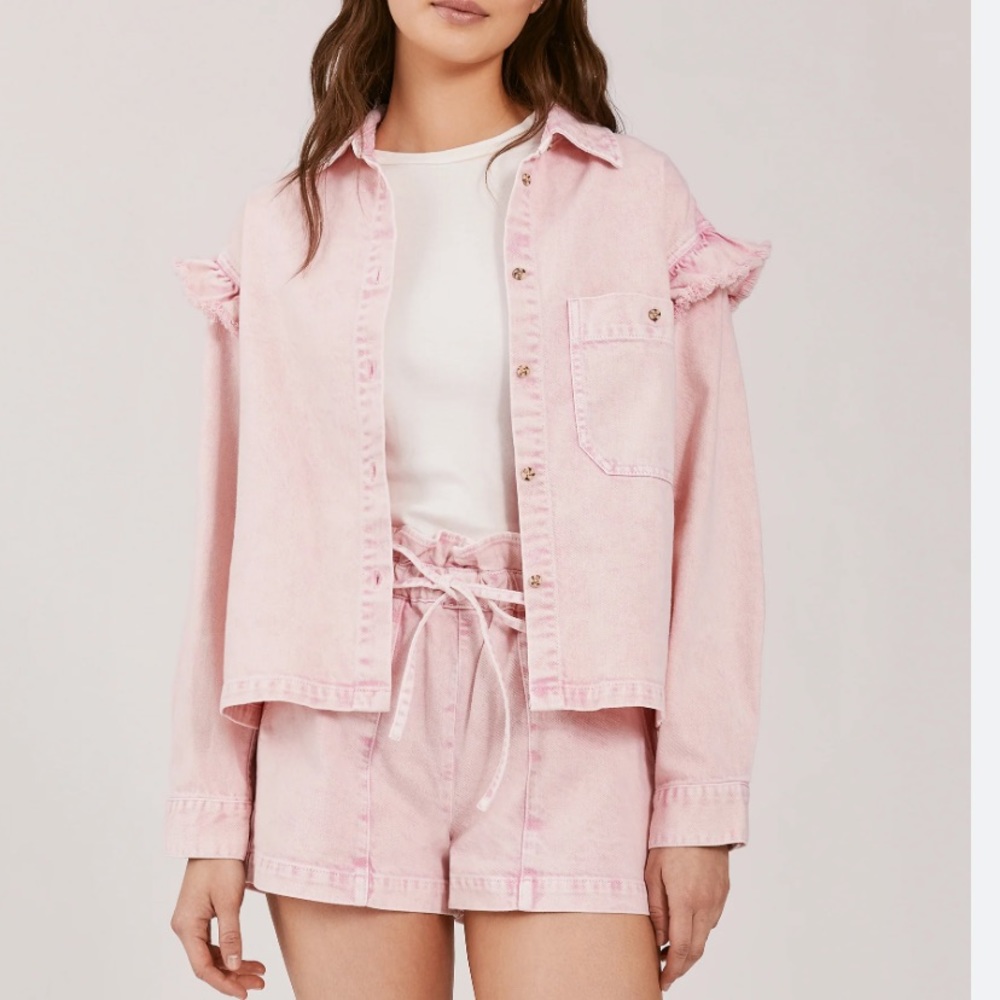 Something Navy Magnolia Shirt Jacket Pink Medium - Picture 4 of 6